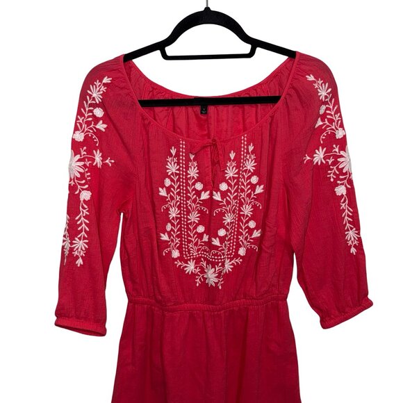 Talbots Pretty Pink/White Embroidered Peasant Style 3/4 Sleeve Midi Dress Sz S - Picture 3 of 10